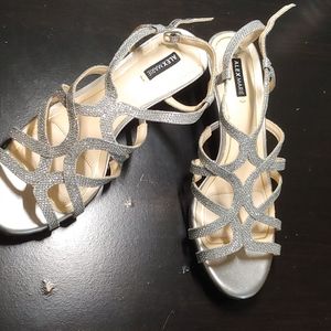 Silver Alex Marie pageant prom heel 1 1/2 inch